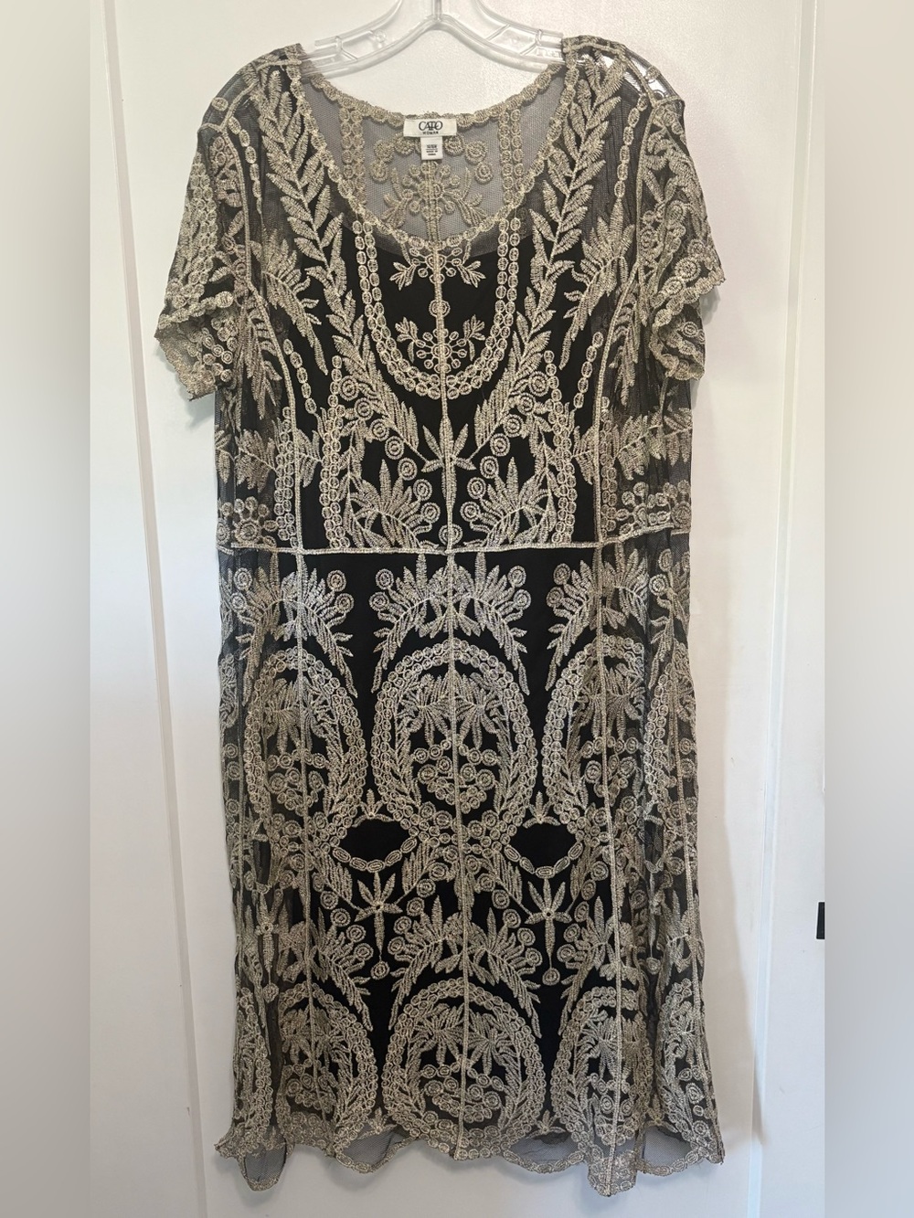 Cato Metallic Gold Embroidered Dress Black Sheer Overlay Plus Size 14/16W